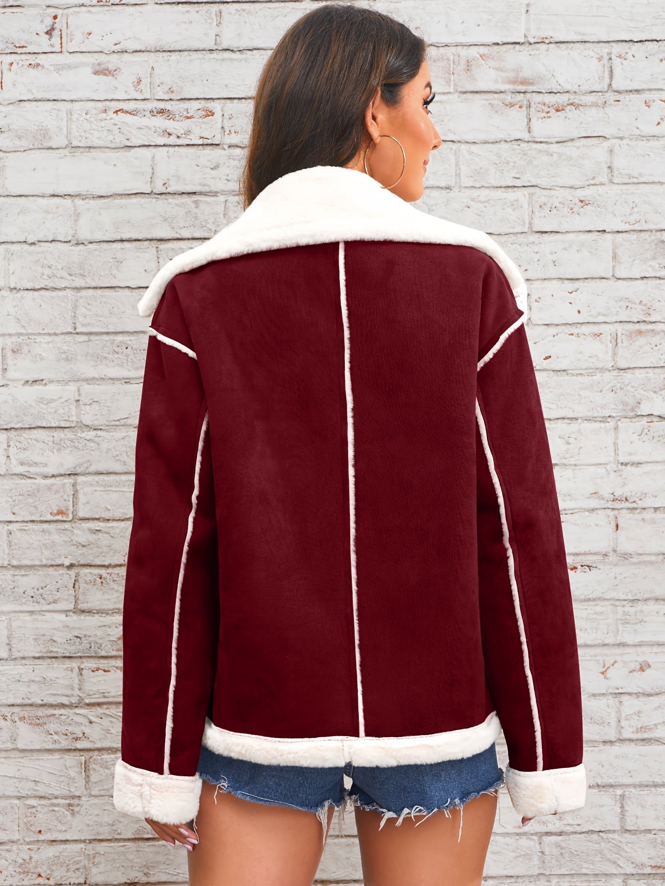 Daryna | Damesjas Suède Oversized Bontgevoerd Aviatorjack - Elegante Faux Shearling Mantel