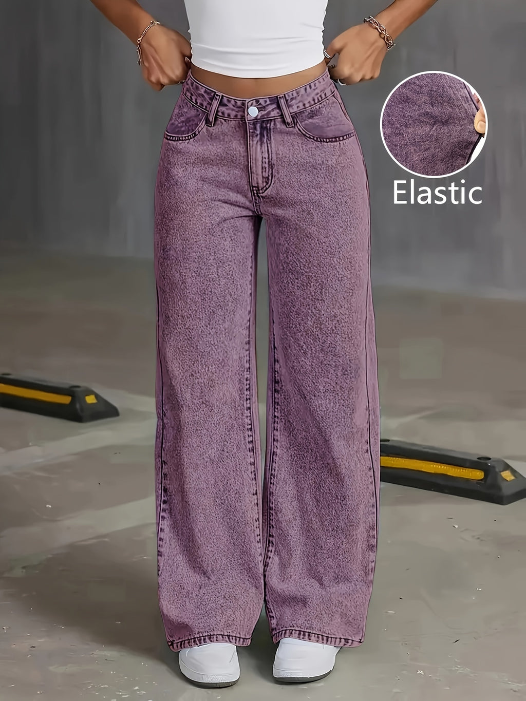 Viridia | Hoge taille stretch jeans voor dames – Losse acid wash rechte en wijde pijpen, buikcontrole, zakken