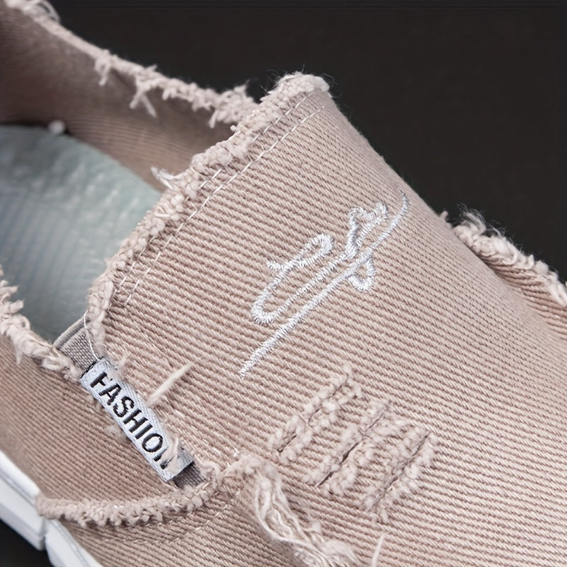 DriftStep | Heren Slip-On Loafers - Ademend Canvas, Distressed Look, Comfortabel