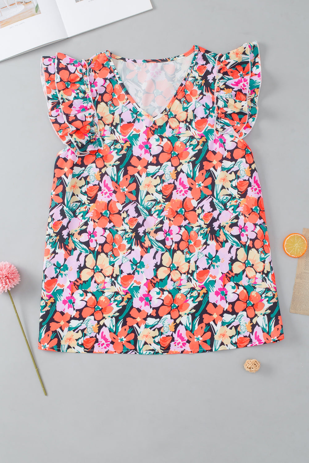 Marzena | Multicolour floral blouse with ruffled sleeves - Stylish women's top