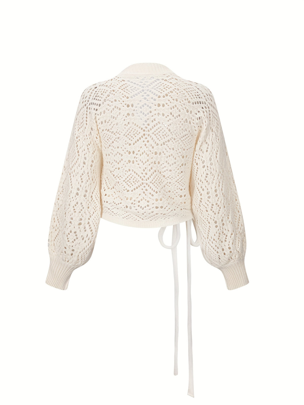 Quessira | Elegante V-hals trui met lantaarnmouwen – Halfdoorzichtige open voorkant, uitgesneden gebreide top