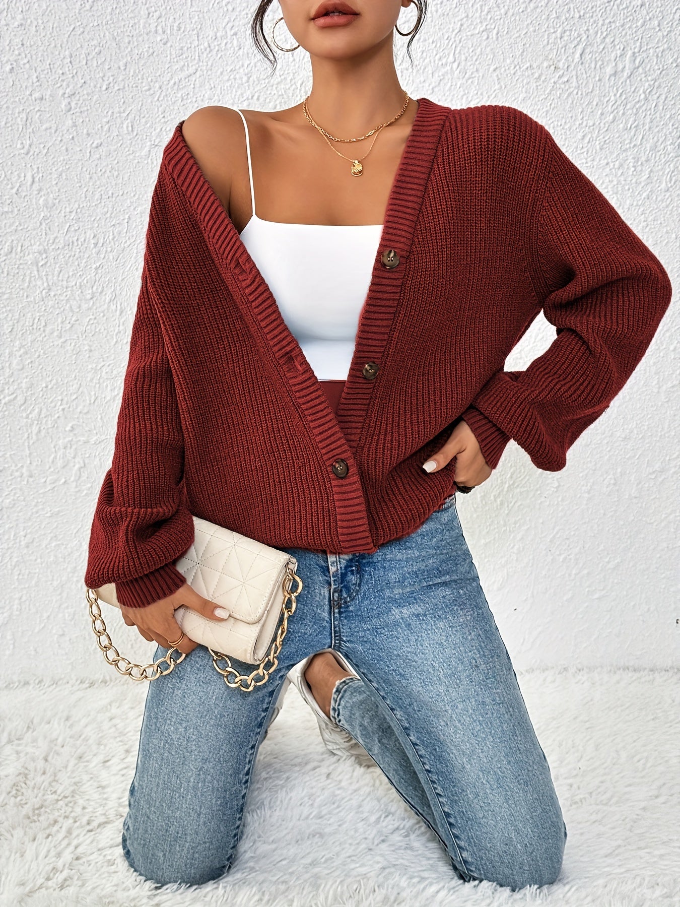 Wysteria | Elegante effen damescardigan met knopen aan de voorkant voor casual lente-outfits