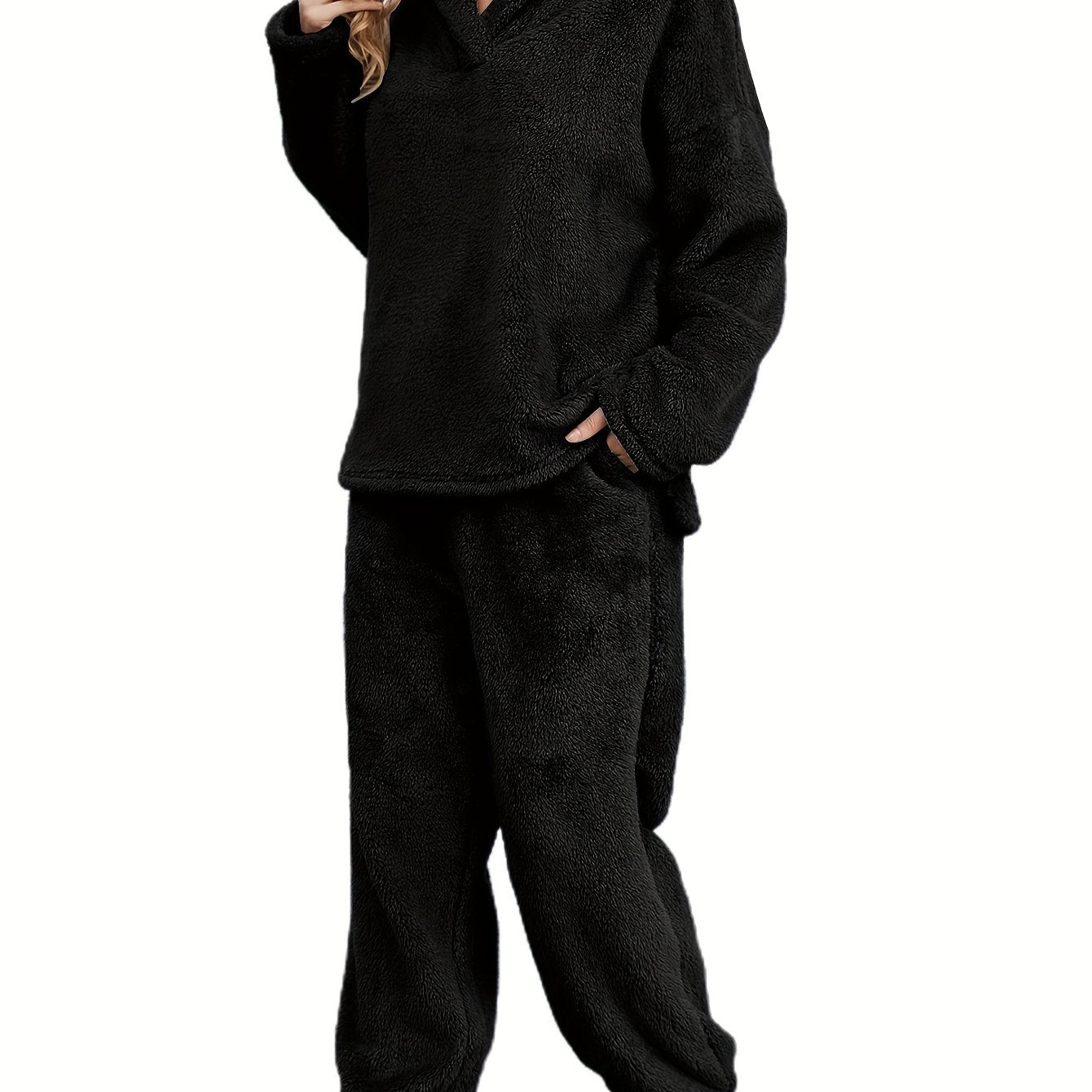 Drielle | Koraal Fleece Loungewear Set - Knusse Hoodie + Broek Warme Slaapkleding voor Herfst & Winter