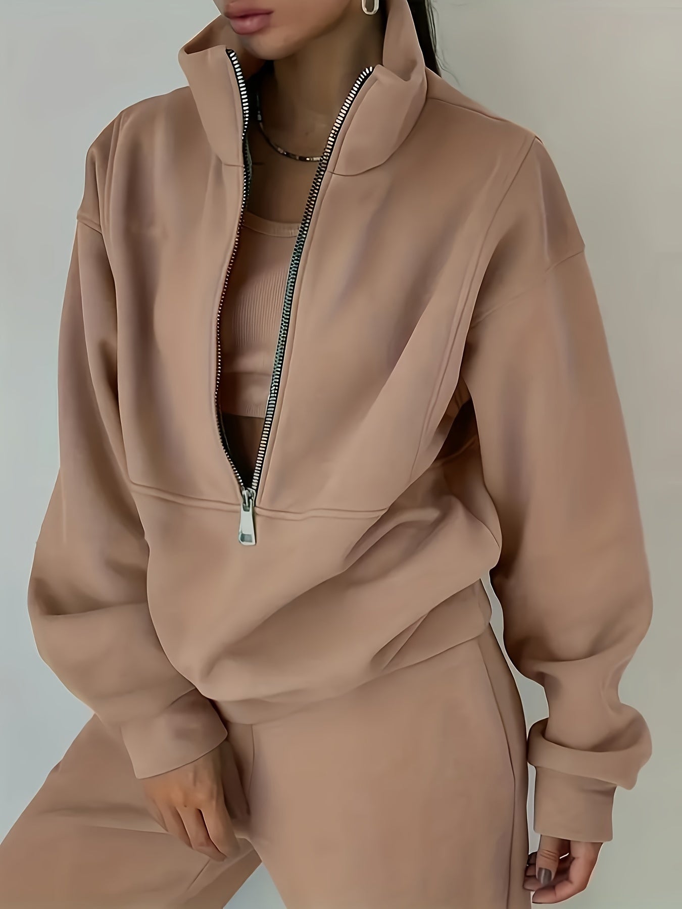 Fritha | Casual Tweedelige Set voor Vrouwen - Sweatshirt met Ritssluiting & Elastische Taille Broek, Comfortabele Lounge Outfit