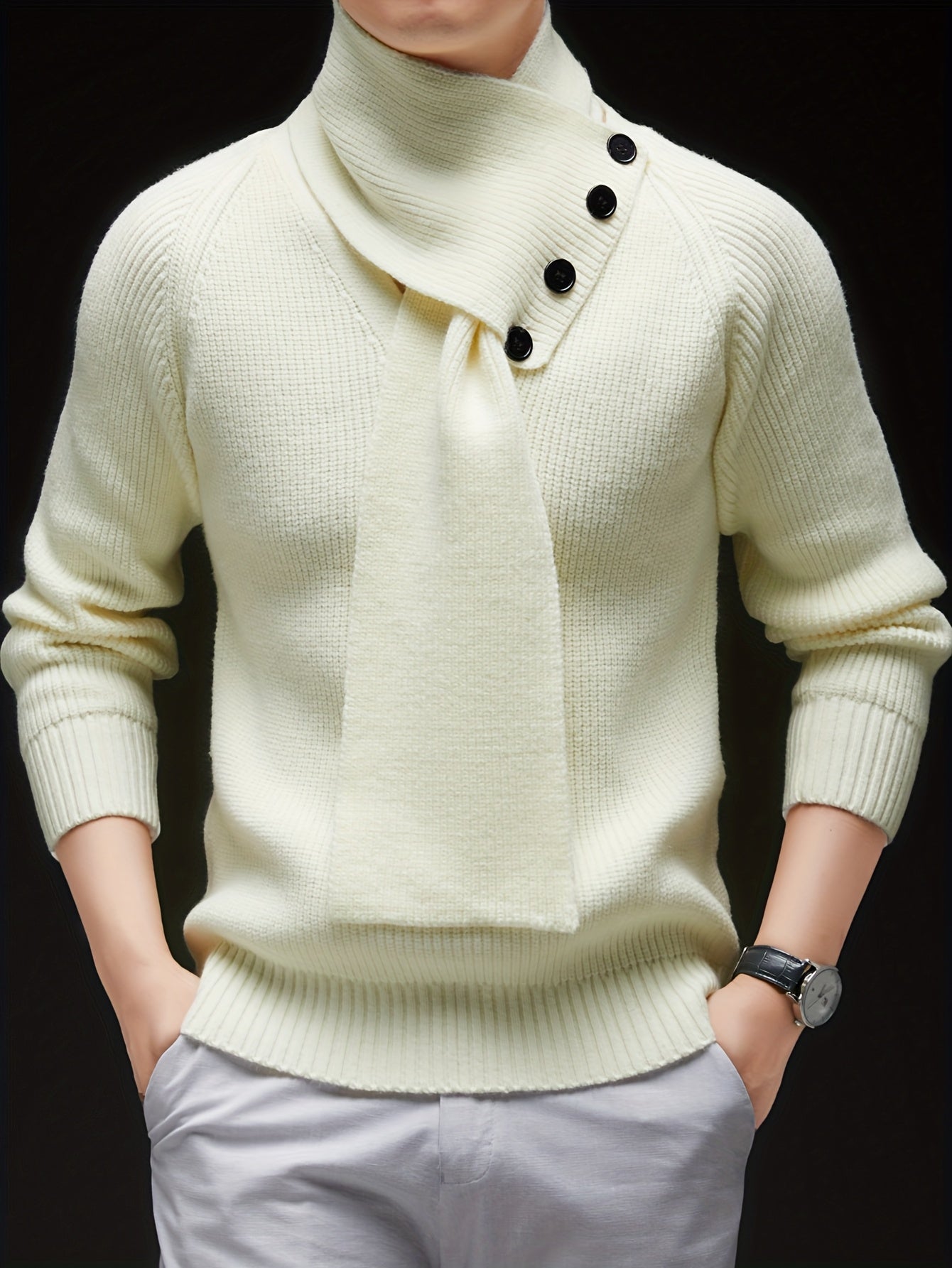 Drayke | Pull en maille à col V pour homme, manches longues et col châle amovible