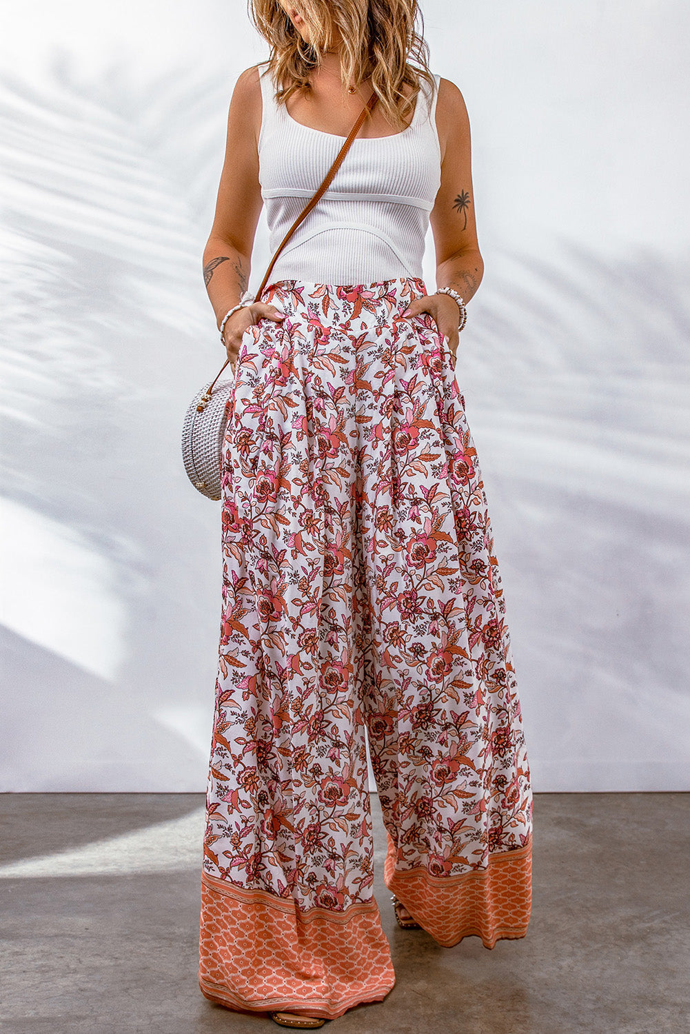Kaden | Bloemenprint Broek met hoge taille en wijde pijpen