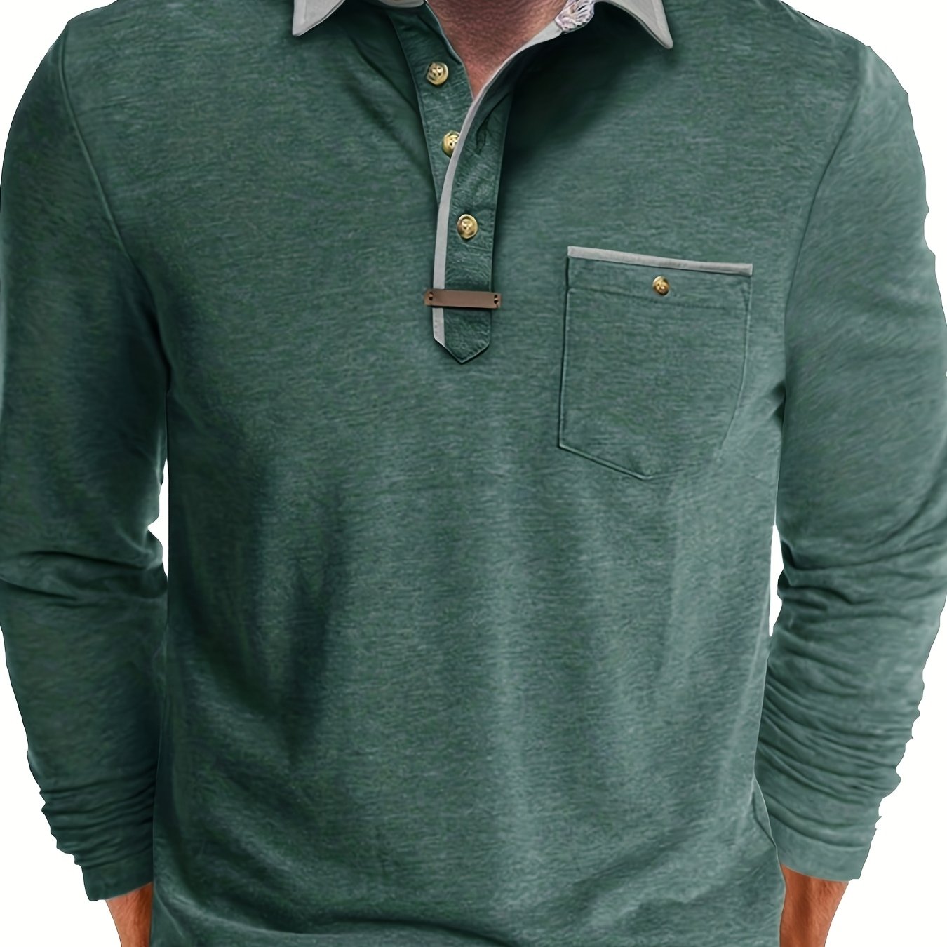 Paulo | Polo homme à manches longues – Henley décontracté avec col color-block et poche poitrine
