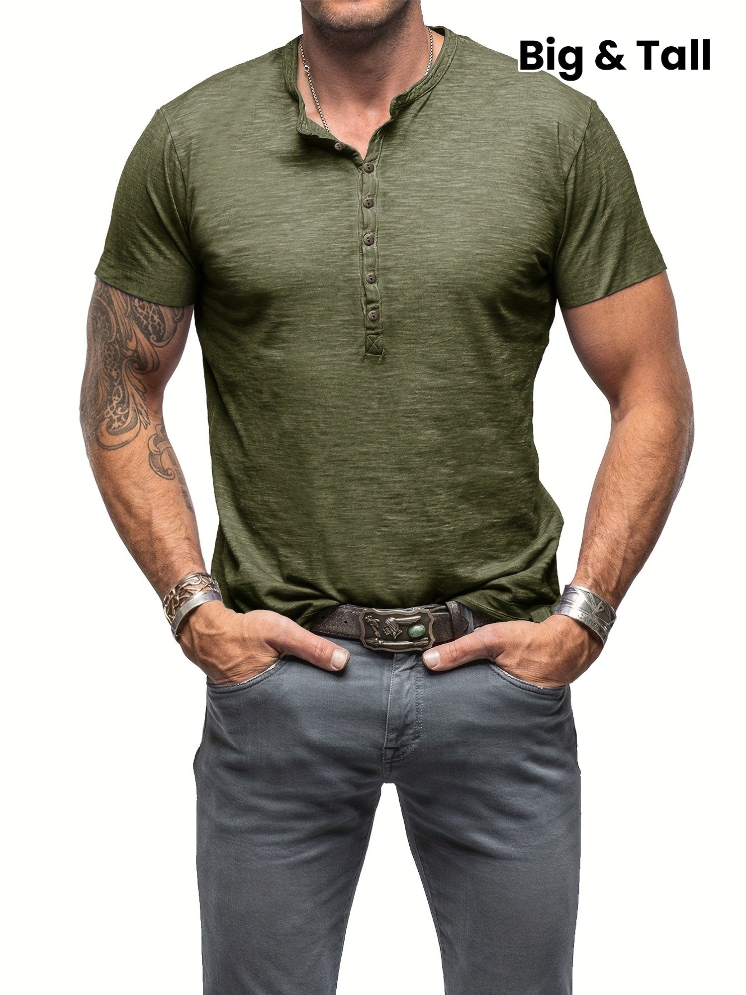 Riggs | Vintage stijl herenhemd in katoen Henley - knoopsluiting, ronde hals
