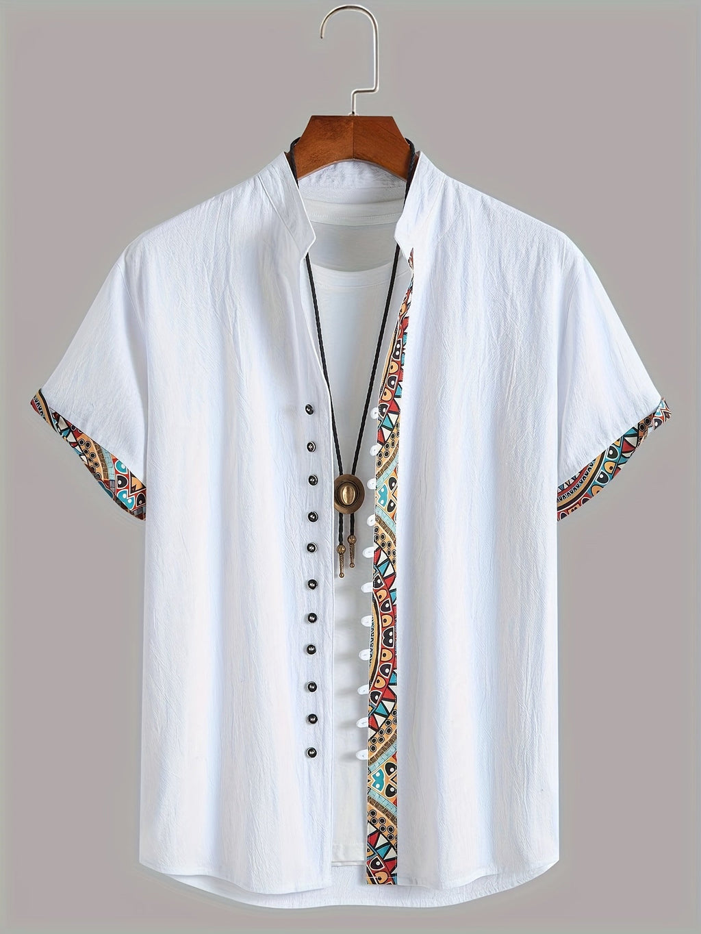 Denison | Men's Geometric Print Short Sleeve Shirt - Casual Shirt for Vacation and Everyday Wear