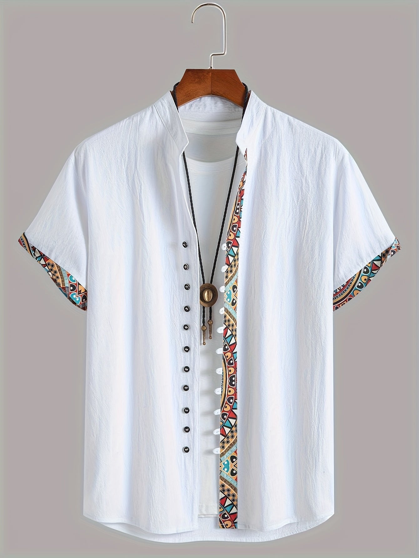 Denison | Men's Geometric Print Short Sleeve Shirt - Casual Shirt for Vacation and Everyday Wear