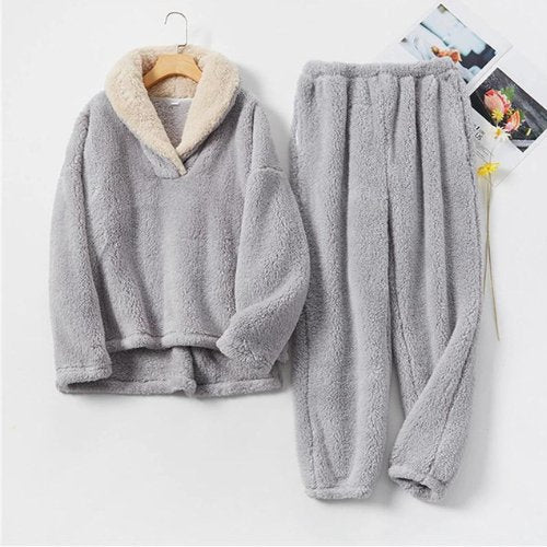 Lucasta | Gezellige teddy winter loungewear set voor vrouwen - Warme Lange Mouw Top & Pyjama