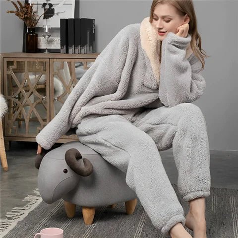 Lucasta | Gezellige teddy winter loungewear set voor vrouwen - Warme Lange Mouw Top & Pyjama