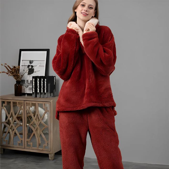 Lucasta | Gezellige teddy winter loungewear set voor vrouwen - Warme Lange Mouw Top & Pyjama
