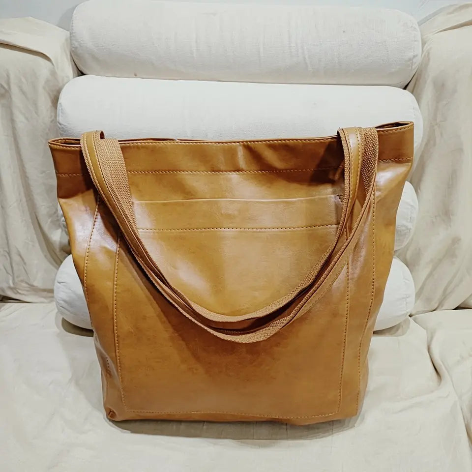 VintEdge | Vintage lederen draagtas - handtas met grote capaciteit voor vrouwen
