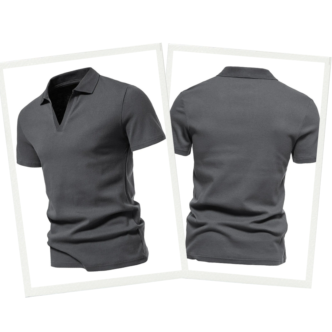 Alessio | Herenpolo met korte mouwen en V-hals - Merino Wol Polo