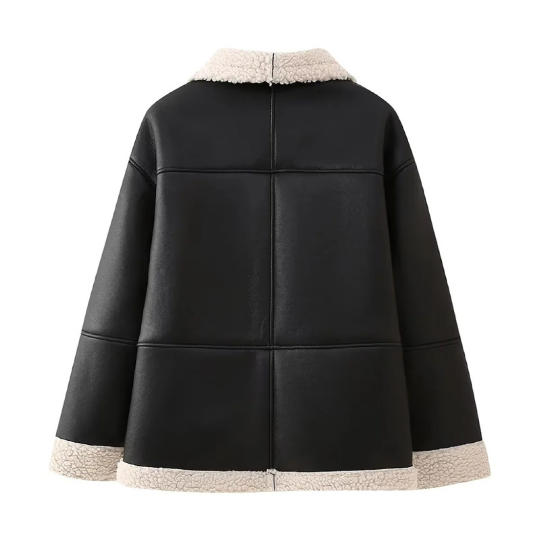 Delyraella | Oversized leren jas voor dames – Warme winterjas met fleecevoering, casual chique bovenkleding