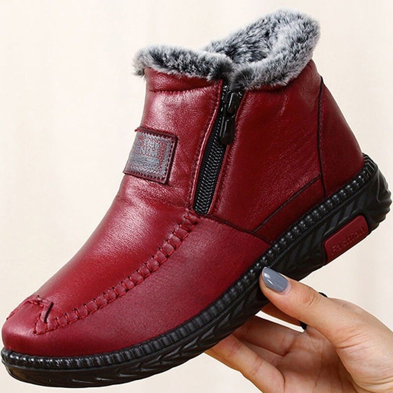 ComfiStep | Leren winterlaarzen voor dames – gevoerd met fleece, warm sneeuw- en vrijetijdsschoeisel