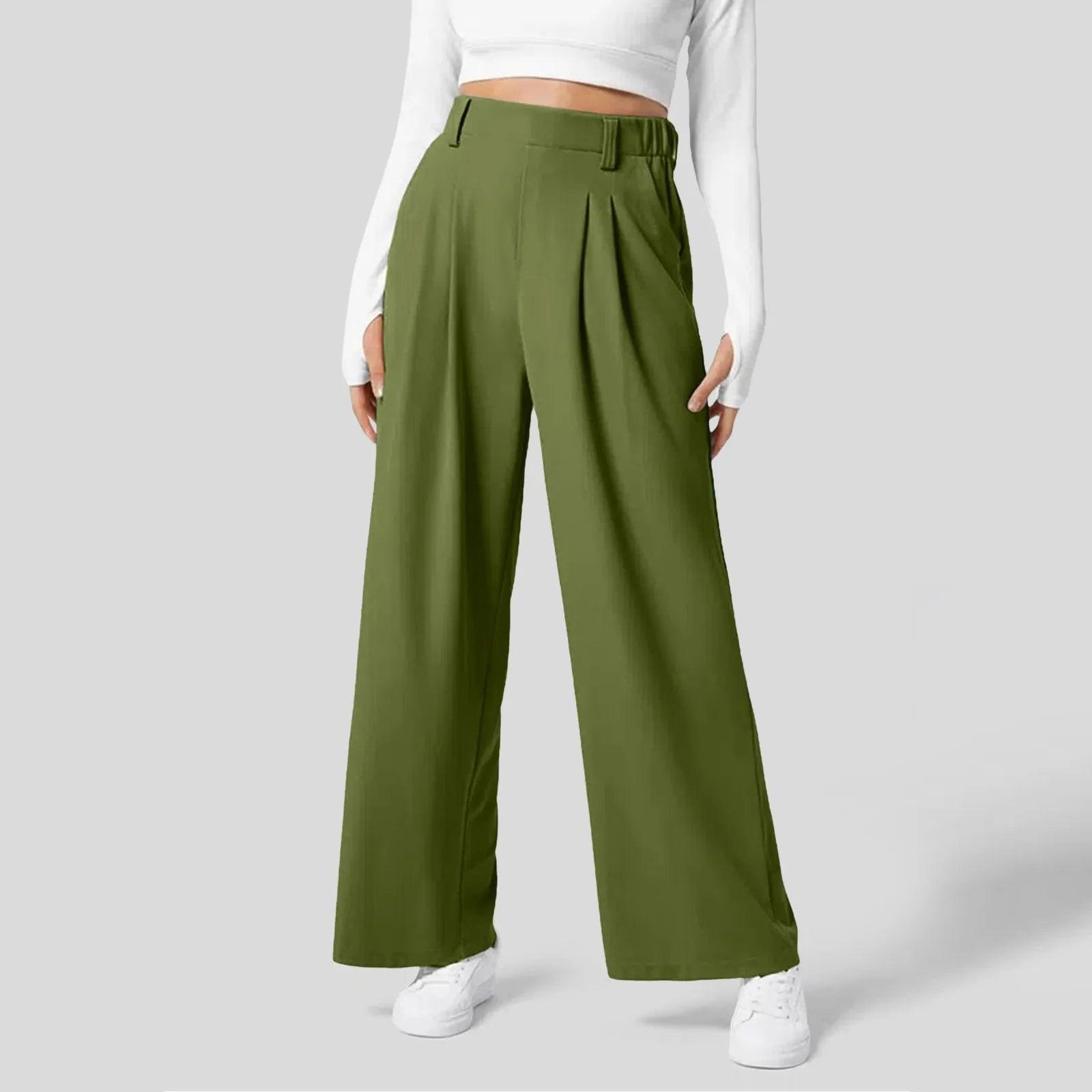 Pomeline | Stretchable Comfortabele Broek met Wijde Pijpen voor Vrouwen - Casual Broek met Hoge taille