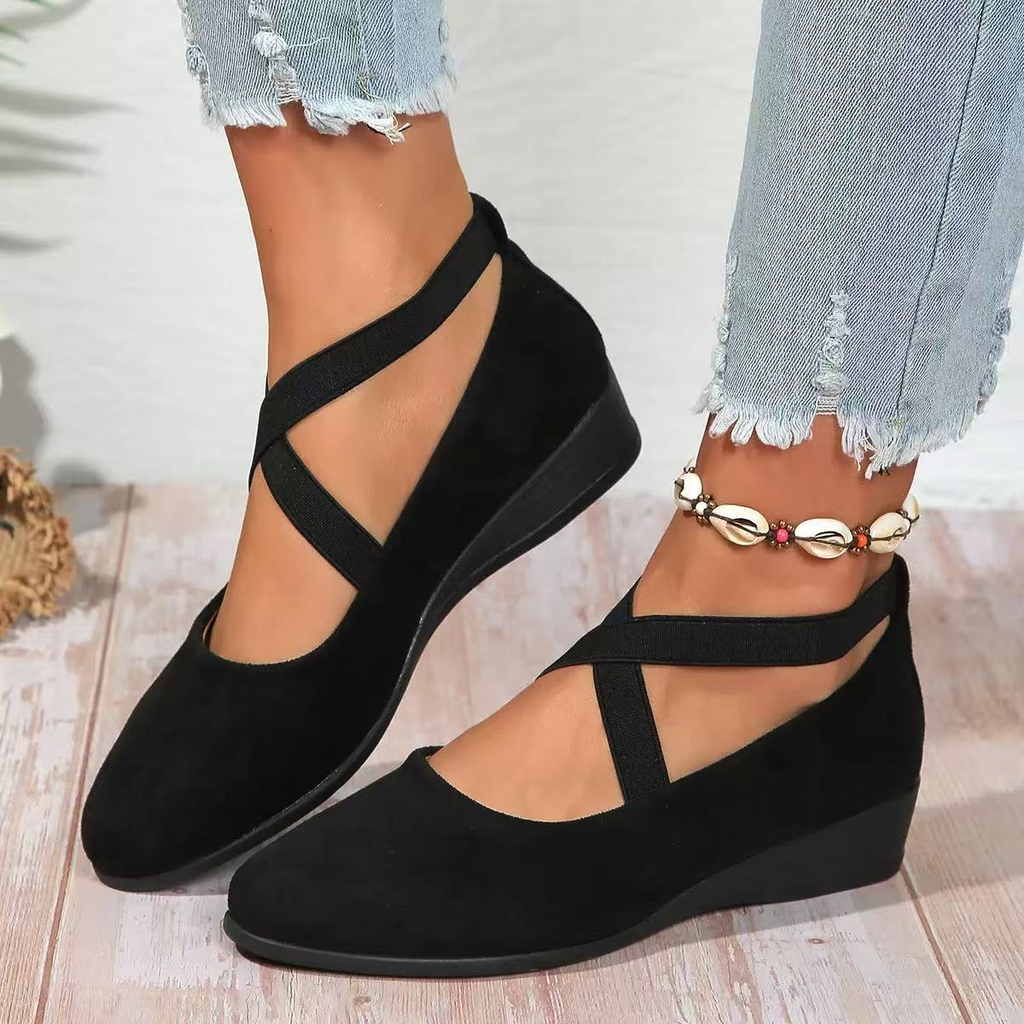 Eirene | Dames instappers met gekruiste band – Comfortabele gesloten ballerina’s met lage hak, nette schoenen