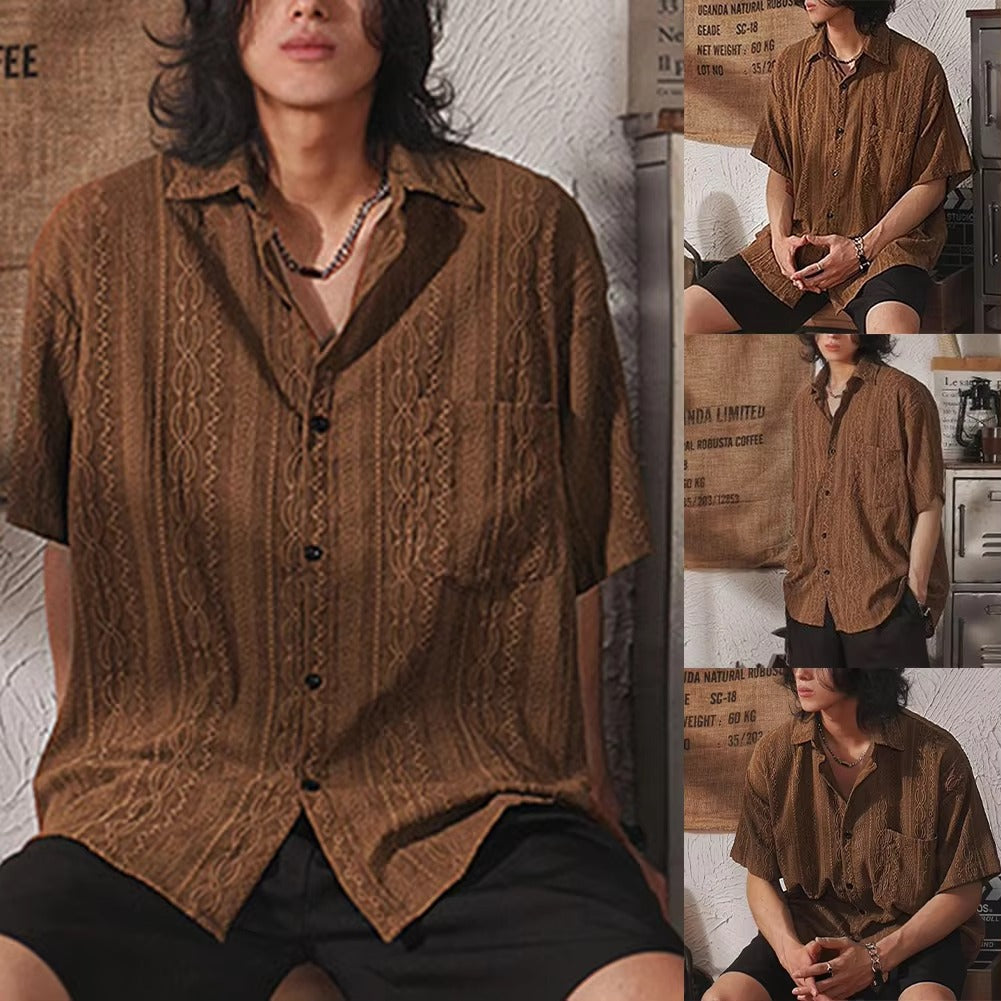 Herwig | Heren Retro Casual Los Kort Mouw Overhemd
