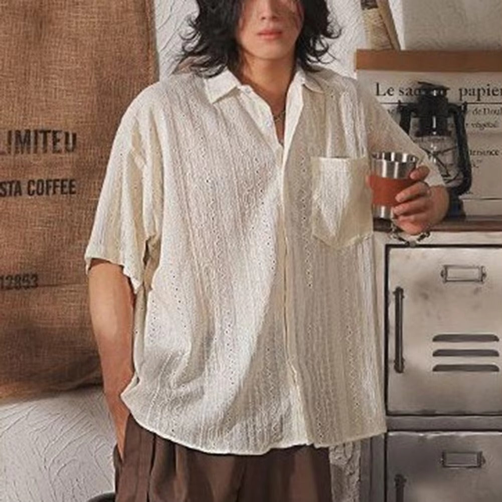 Herwig | Heren Retro Casual Los Kort Mouw Overhemd