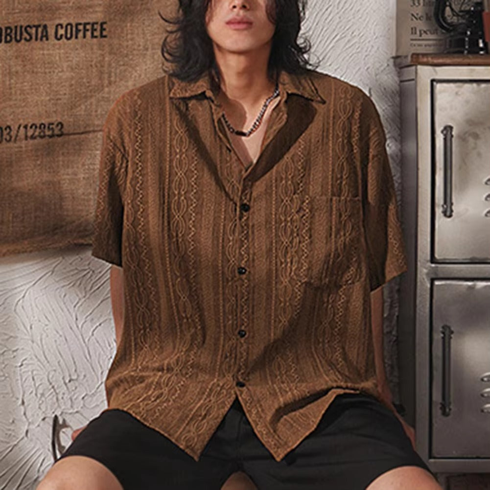 Herwig | Heren Retro Casual Los Kort Mouw Overhemd