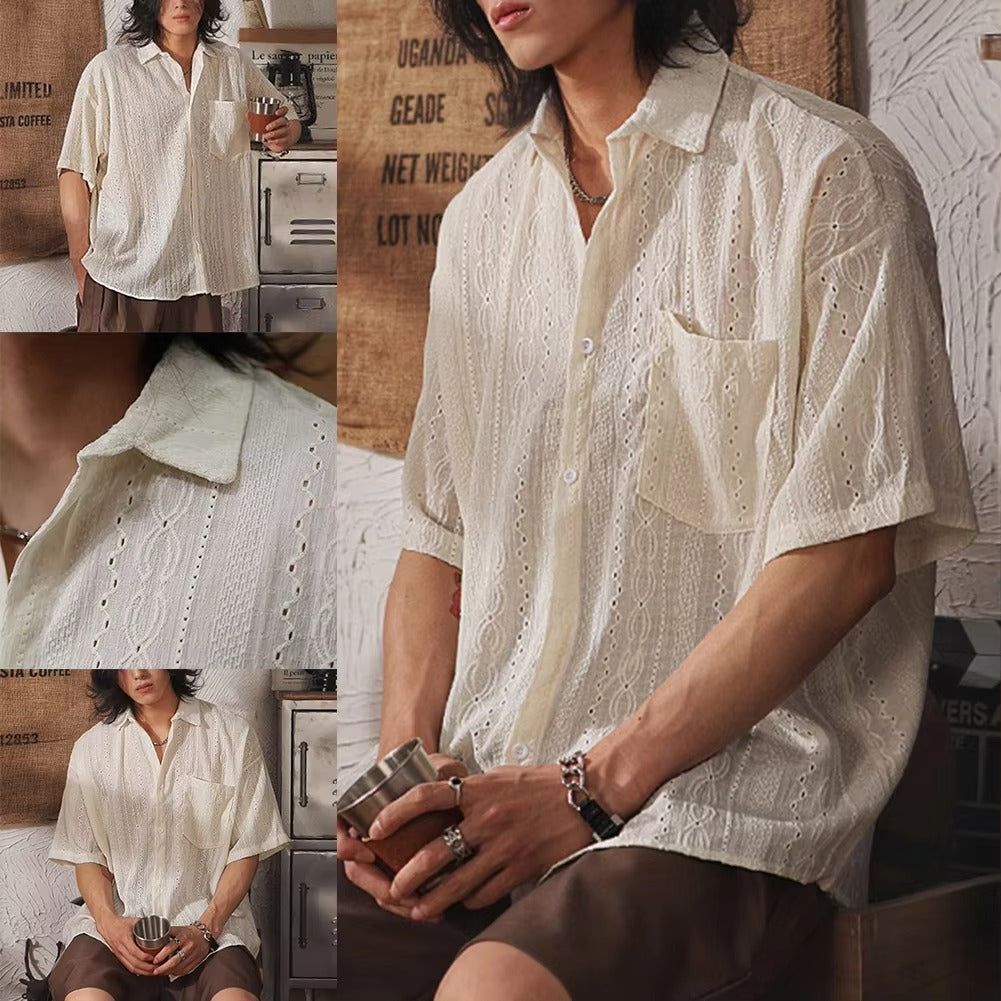 Herwig | Heren Retro Casual Los Kort Mouw Overhemd