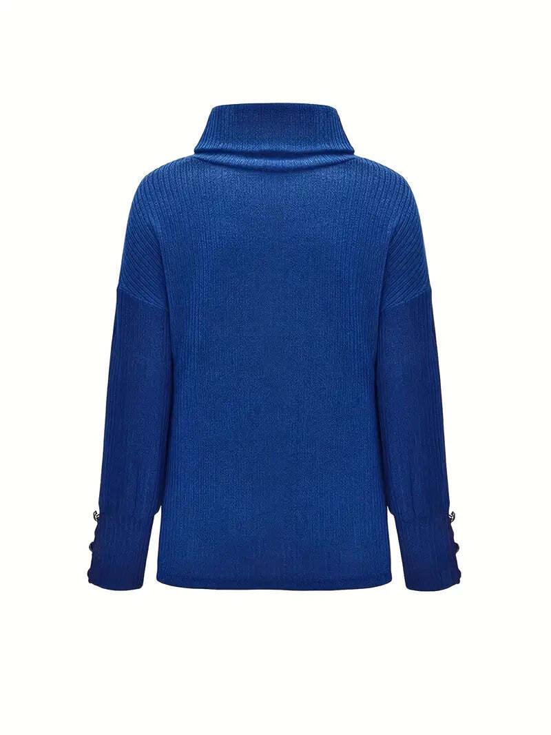 Joselyn | Elegante oversized dames coltrui met geribde boorden en knoopaccenten - Knusse & stijlvolle top