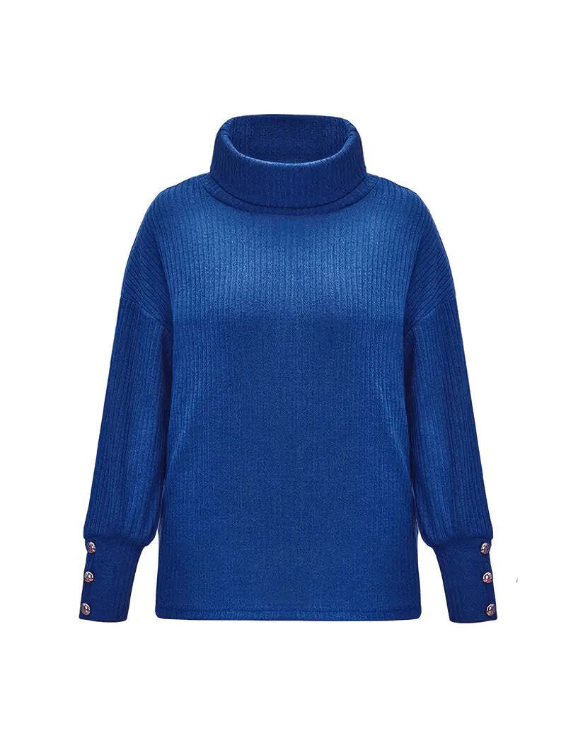 Joselyn | Elegante oversized dames coltrui met geribde boorden en knoopaccenten - Knusse & stijlvolle top