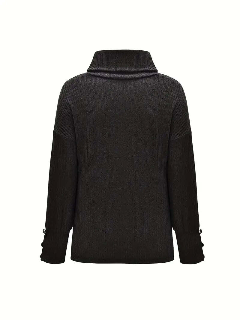 Joselyn | Elegante oversized dames coltrui met geribde boorden en knoopaccenten - Knusse & stijlvolle top