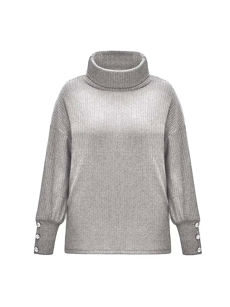 Joselyn | Elegante oversized dames coltrui met geribde boorden en knoopaccenten - Knusse & stijlvolle top