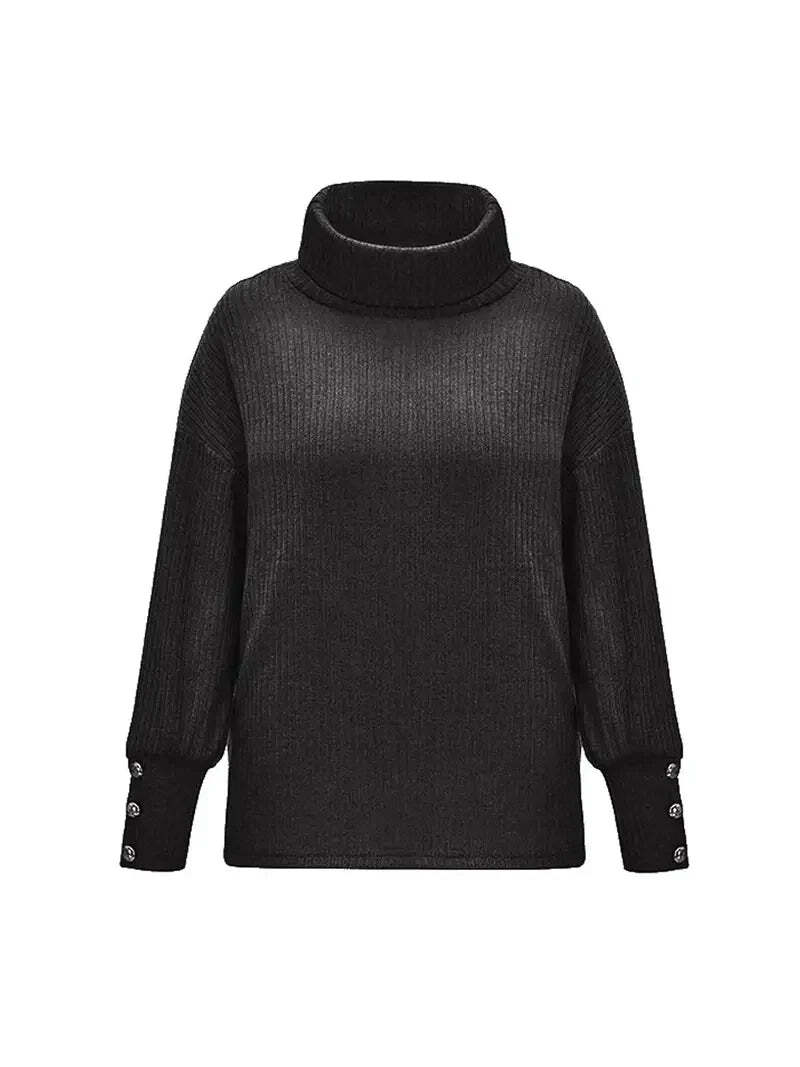 Joselyn | Elegante oversized dames coltrui met geribde boorden en knoopaccenten - Knusse & stijlvolle top