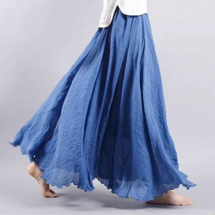 Elorisse | Dames High-Waist Maxi Rok – Zwierige A-lijn Lange Rok met Gekartelde Ruffle Zoom