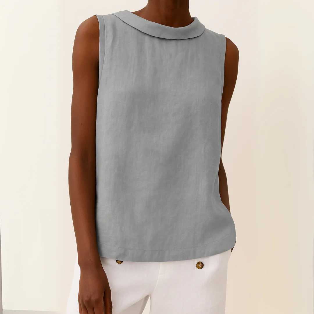Yelvyn | Dames Mouwloze Blouse – Opstaande Kraag, Elegant Casual Zomertop
