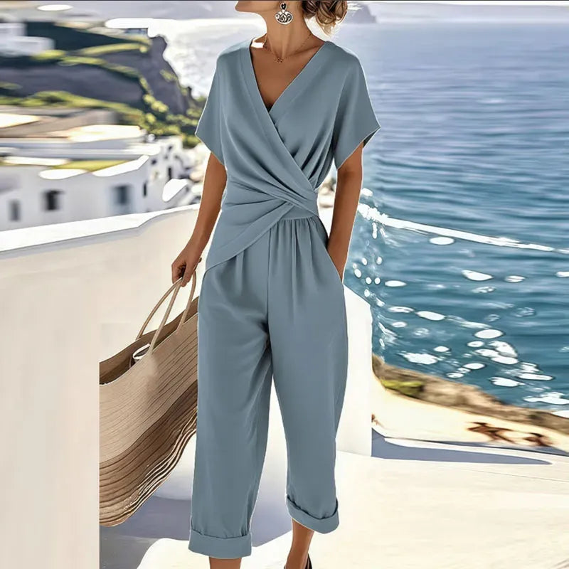 Valvielle | Wrap-Top & Hoge Taille Wijde Broek – 2-Delige Set voor Casual & Elegante Stijl