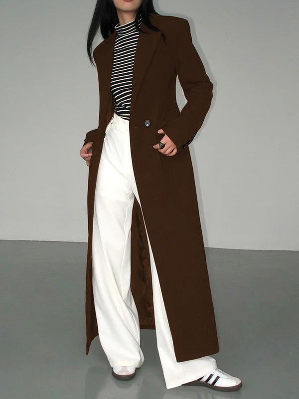 Anaritha | Women’s Long Wool-Blend Coat – Double-Breasted, Tailored Full-Length Winter Jacket