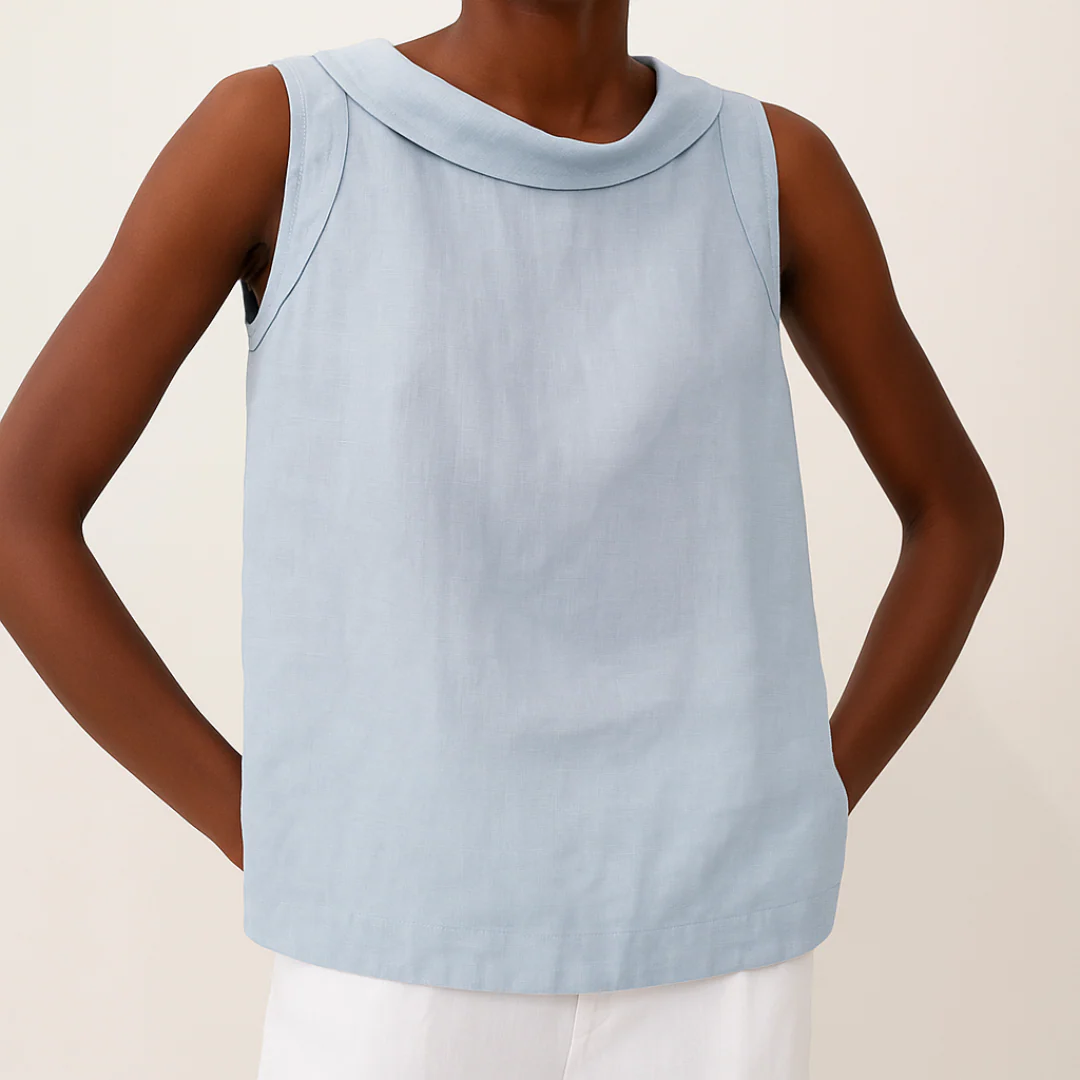 Yelvyn | Dames Mouwloze Blouse – Opstaande Kraag, Elegant Casual Zomertop