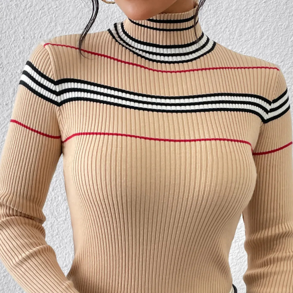 Margaux | Slim Fit Coltrui voor Dames - Gestreept Patroon, Zacht, Stretchy en Stijlvolle Winterkleding