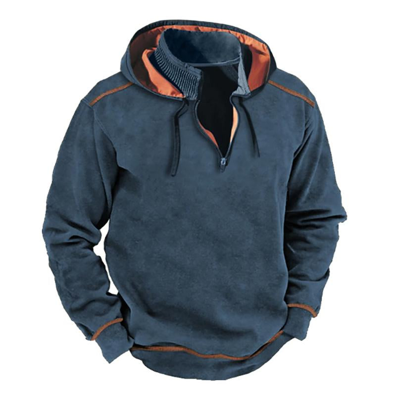 Ronric | Casual vintage jas voor heren – patchworkontwerp, contrasterende ritssluiting, opstaande kraag, capuchon