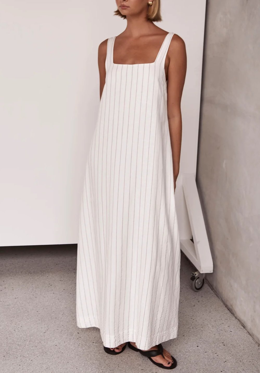 Catalina | Casual Stripe Square Neck Linen Dress