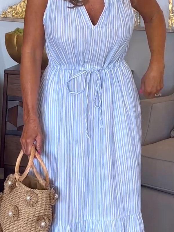 Polly | Zomerse gestreepte mouwloze jurk met V-hals