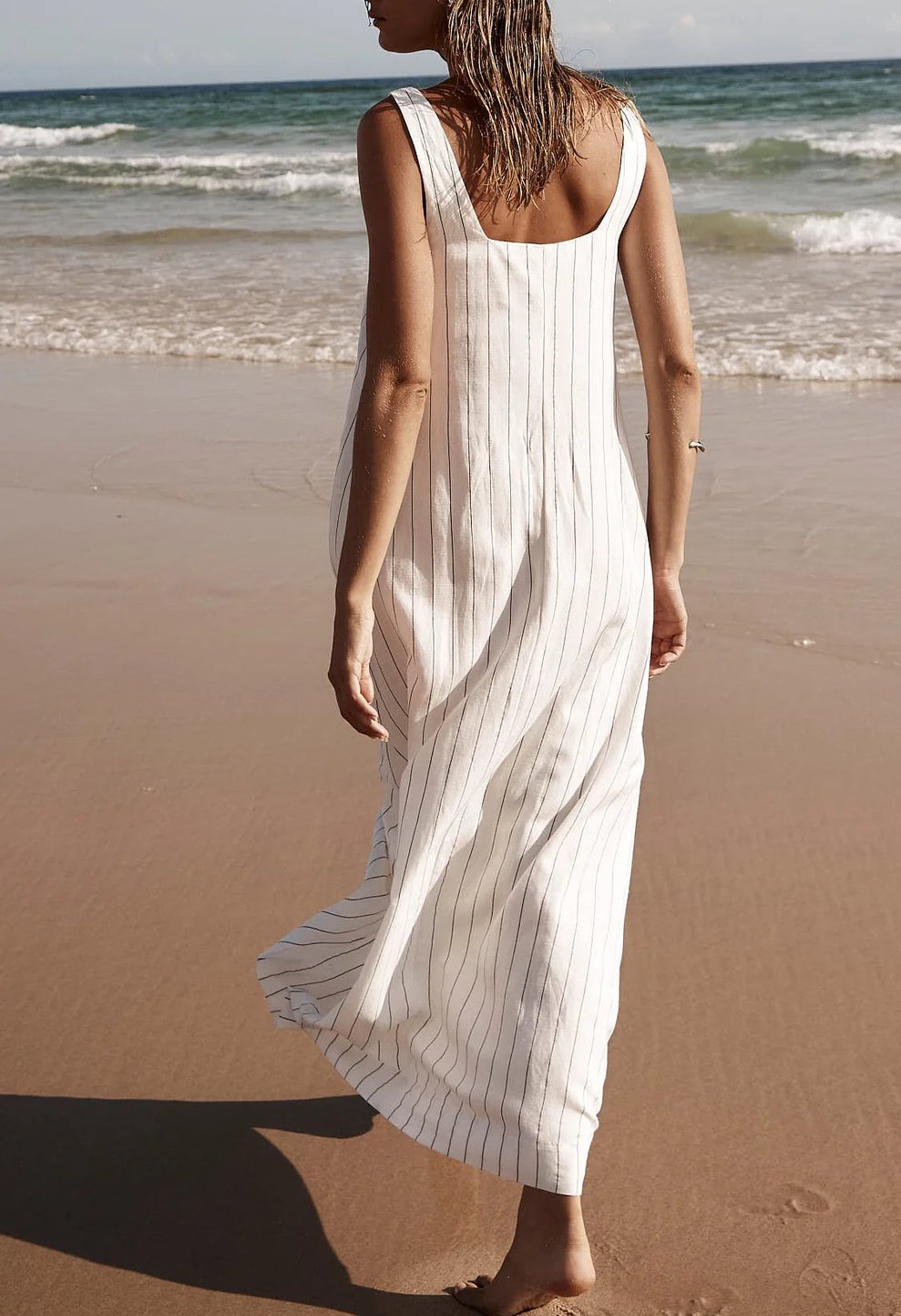 Catalina | Casual Stripe Square Neck Linen Dress
