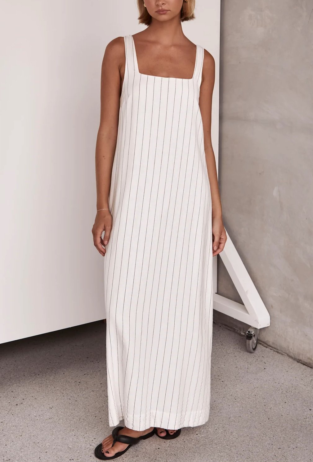 Catalina | Casual Stripe Square Neck Linen Dress