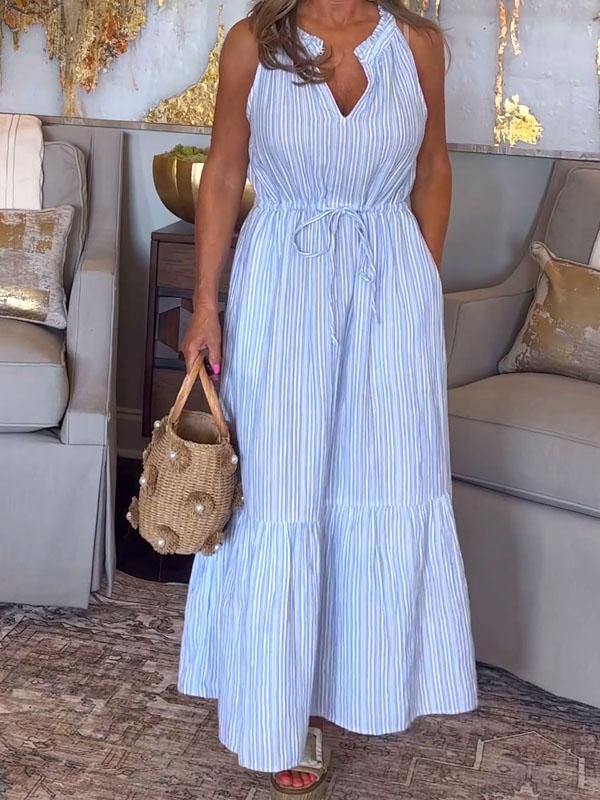 Polly | Zomerse gestreepte mouwloze jurk met V-hals