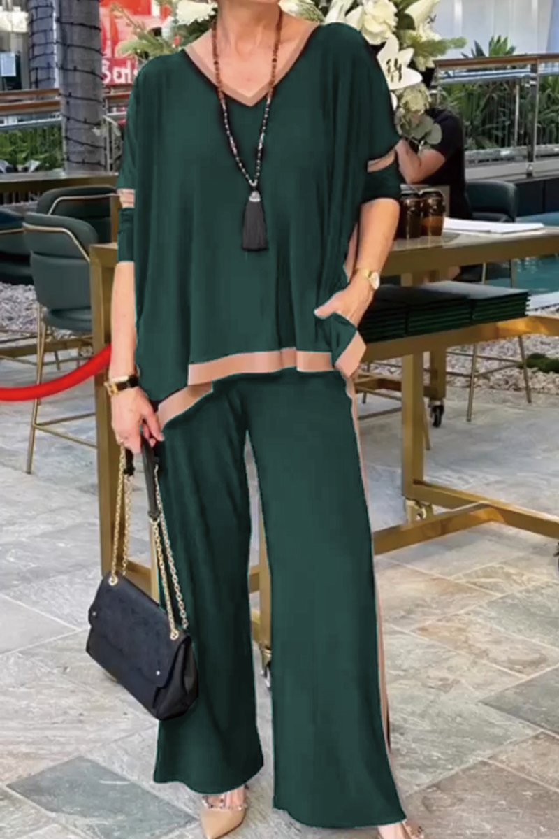 Vanna | Zomerse V-hals patchwork tweedelige set