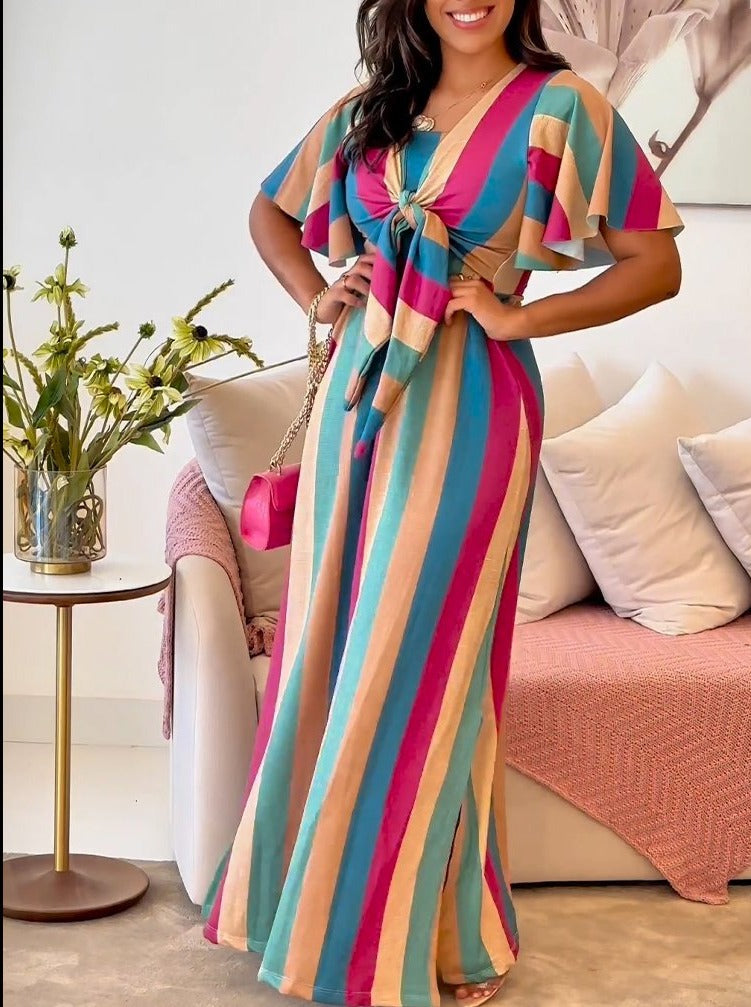 Maira | Chique Regenboog Gestreepte Jurk