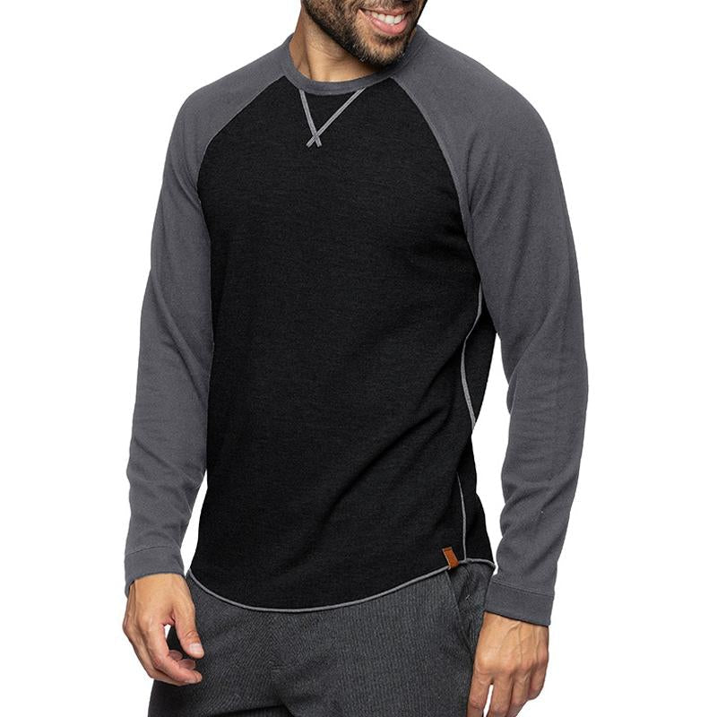 Emidio | T-shirt homme décontracté à manches longues - Color Block, coton doux, coupe ajustée