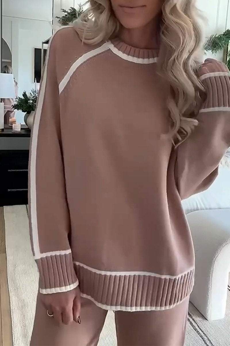 Larise | Ensemble deux pièces en maille pour femme – pull à col rond et pantalon à jambes larges