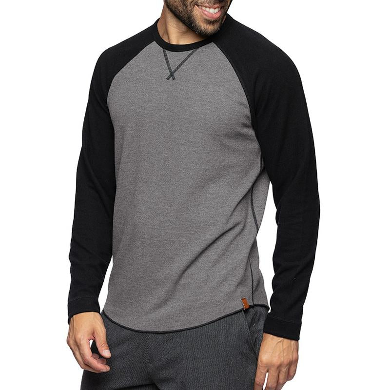 Emidio | T-shirt homme décontracté à manches longues - Color Block, coton doux, coupe ajustée