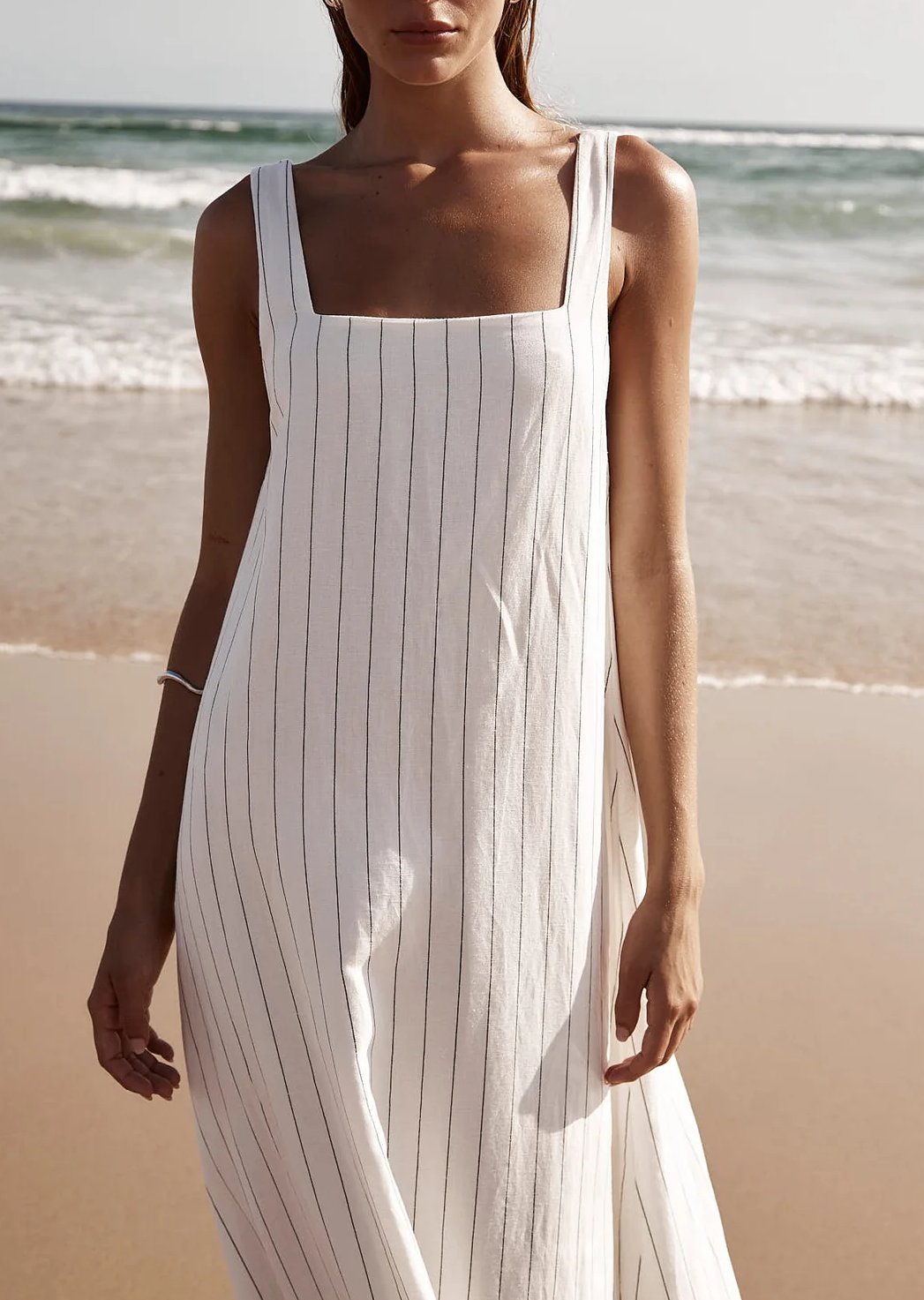 Catalina | Casual Stripe Square Neck Linen Dress